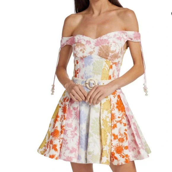 Zimmermann Multicolor Off-Shoulder Mini Dress 3 - Picture 1 of 11